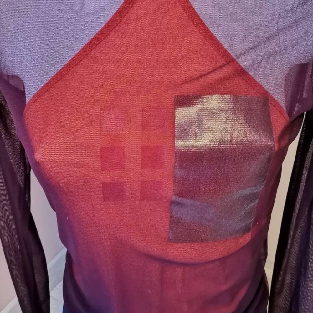 Cop.Copine Orange and Burgundy Sheer Top
